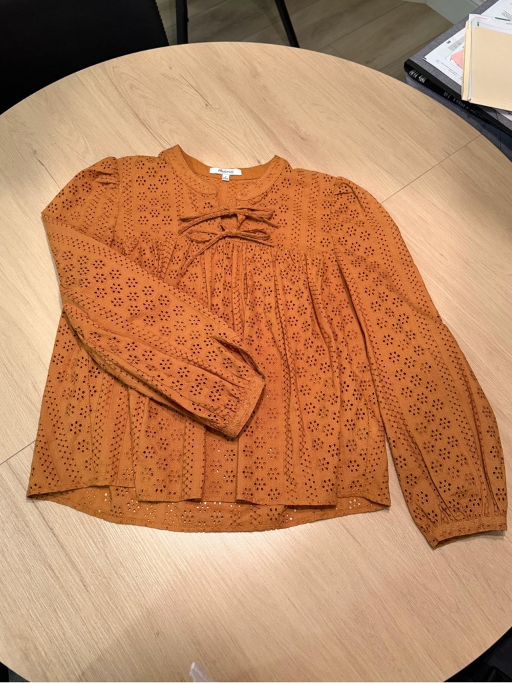 Madewell Rust Orange Eyelet Tie-Front Top